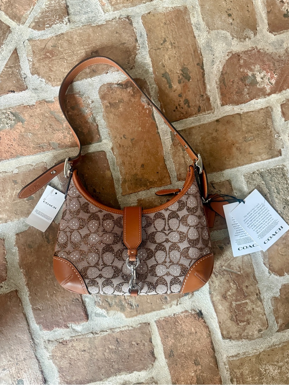 Coach Signature Crystal Shoulder Bag in Brown and Tan